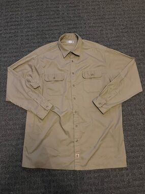 Carhartt Twill Work Shirt Mens 2XL Tall Beige Button Front Long Sleeve Pockets